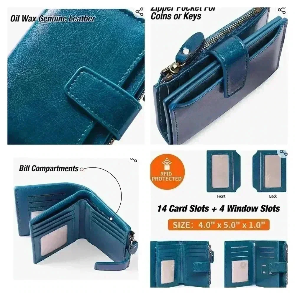 Women Leather Wallet RFID Blocking Small Bifold Zipper Pocket Wallet Car…